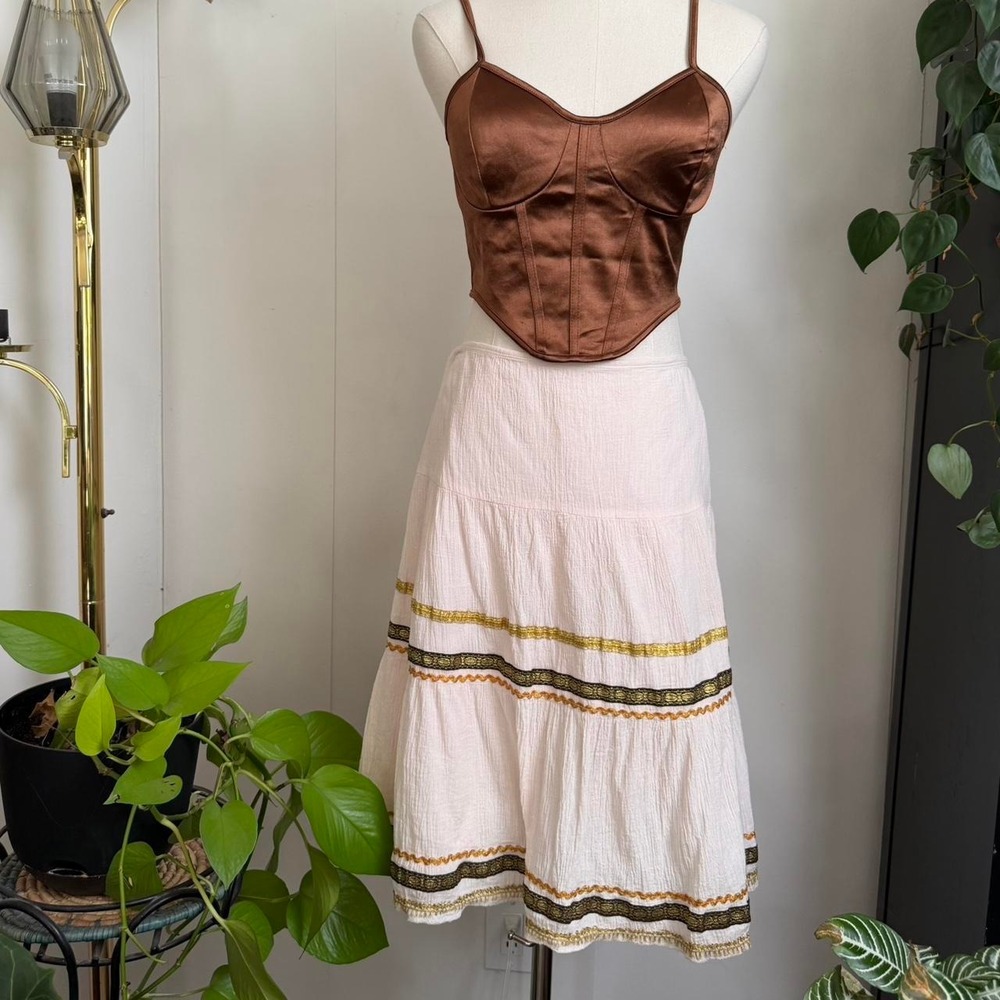Sandra Darin Peach A Line Midi Skirt Gold Black Trim Boho Fairy Size 14